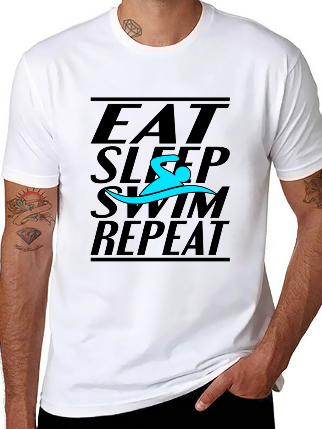 Eat Sleep Swim Repeat T-Shirt - Black Graphic Tee