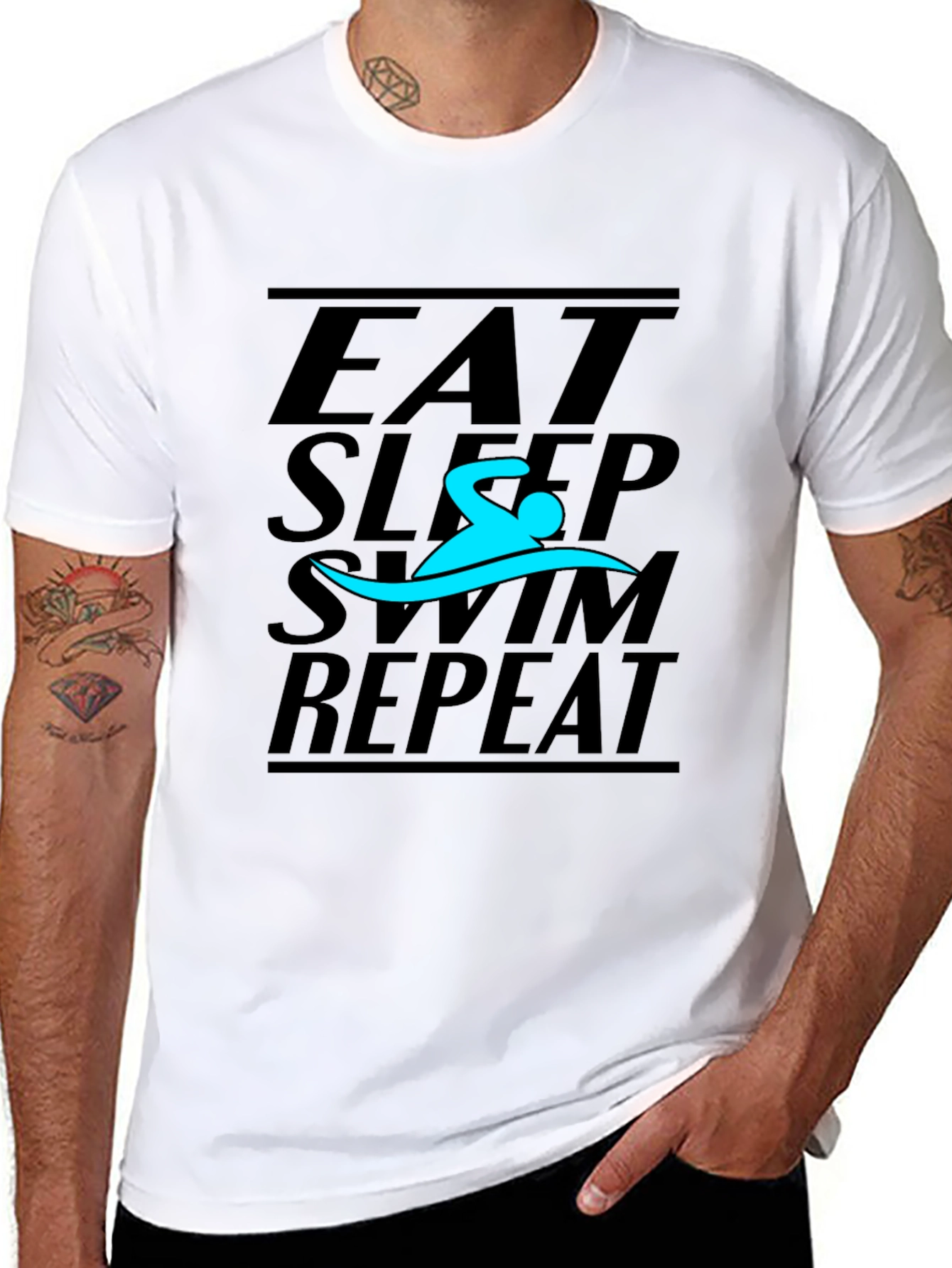 Eat Sleep Swim Repeat T-Shirt - Black Graphic Tee