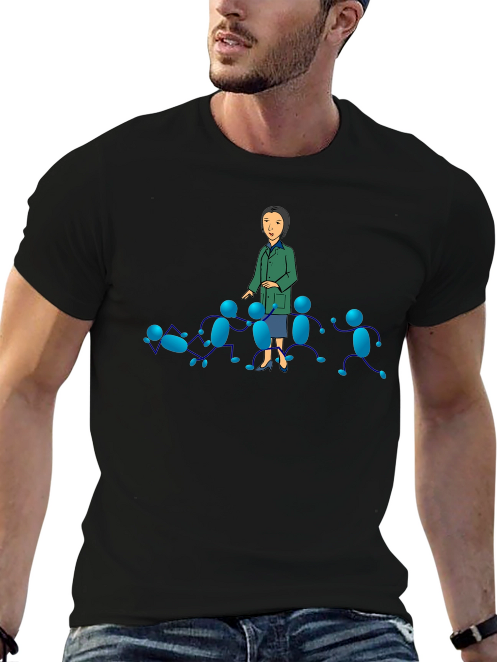 Black T-Shirt with Cartoon Graphics