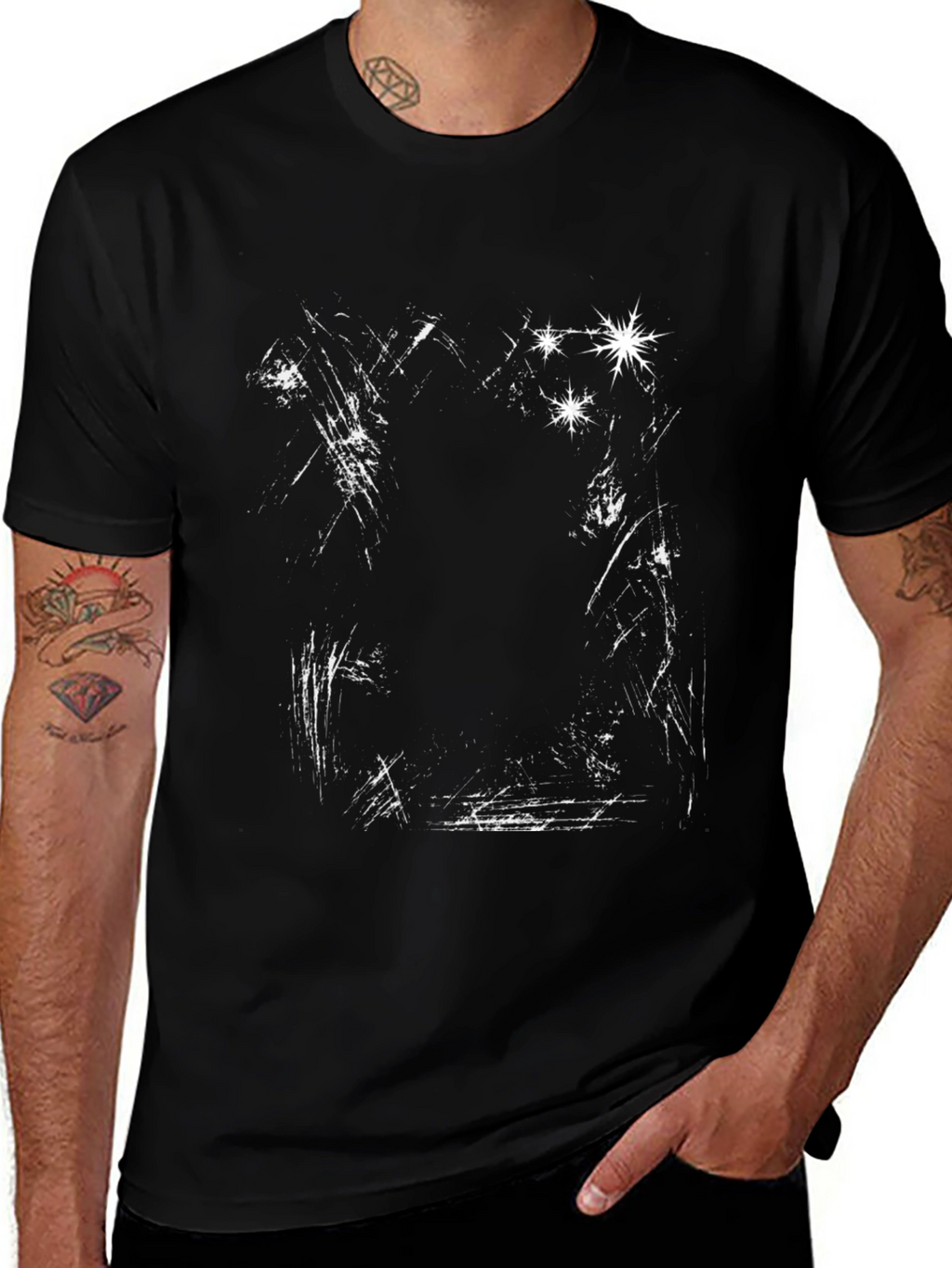 Abstract Scratch Print Black Tee
