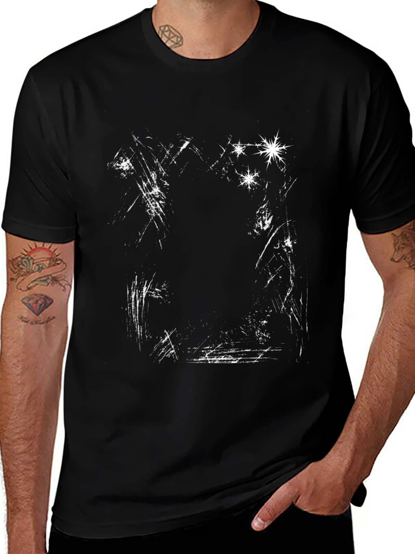 Abstract Scratch Print Black Tee