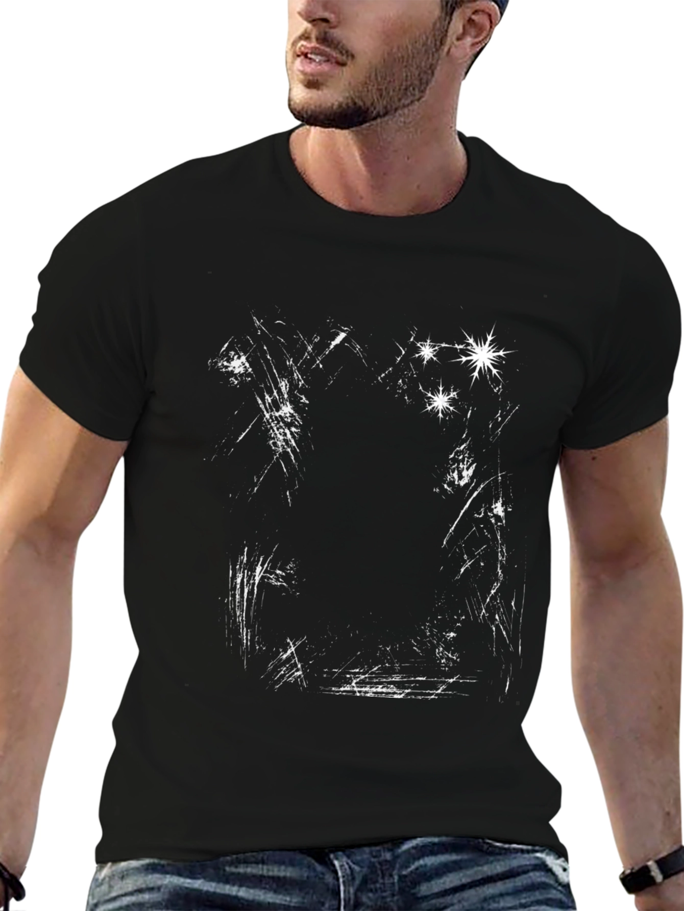 Abstract Scratch Print Black Tee