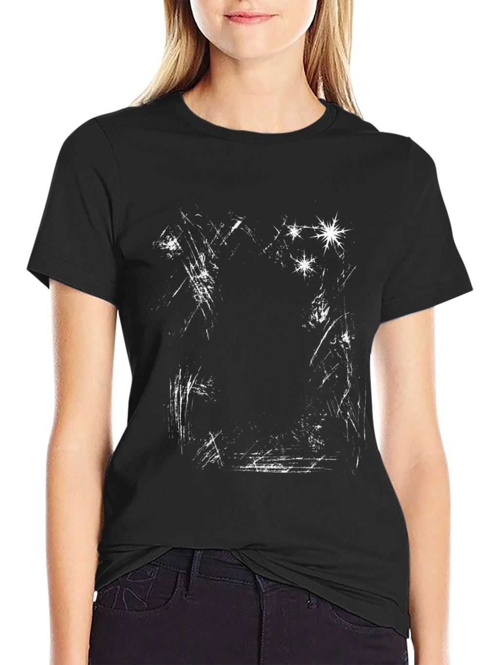 Abstract Scratch Print Black Tee
