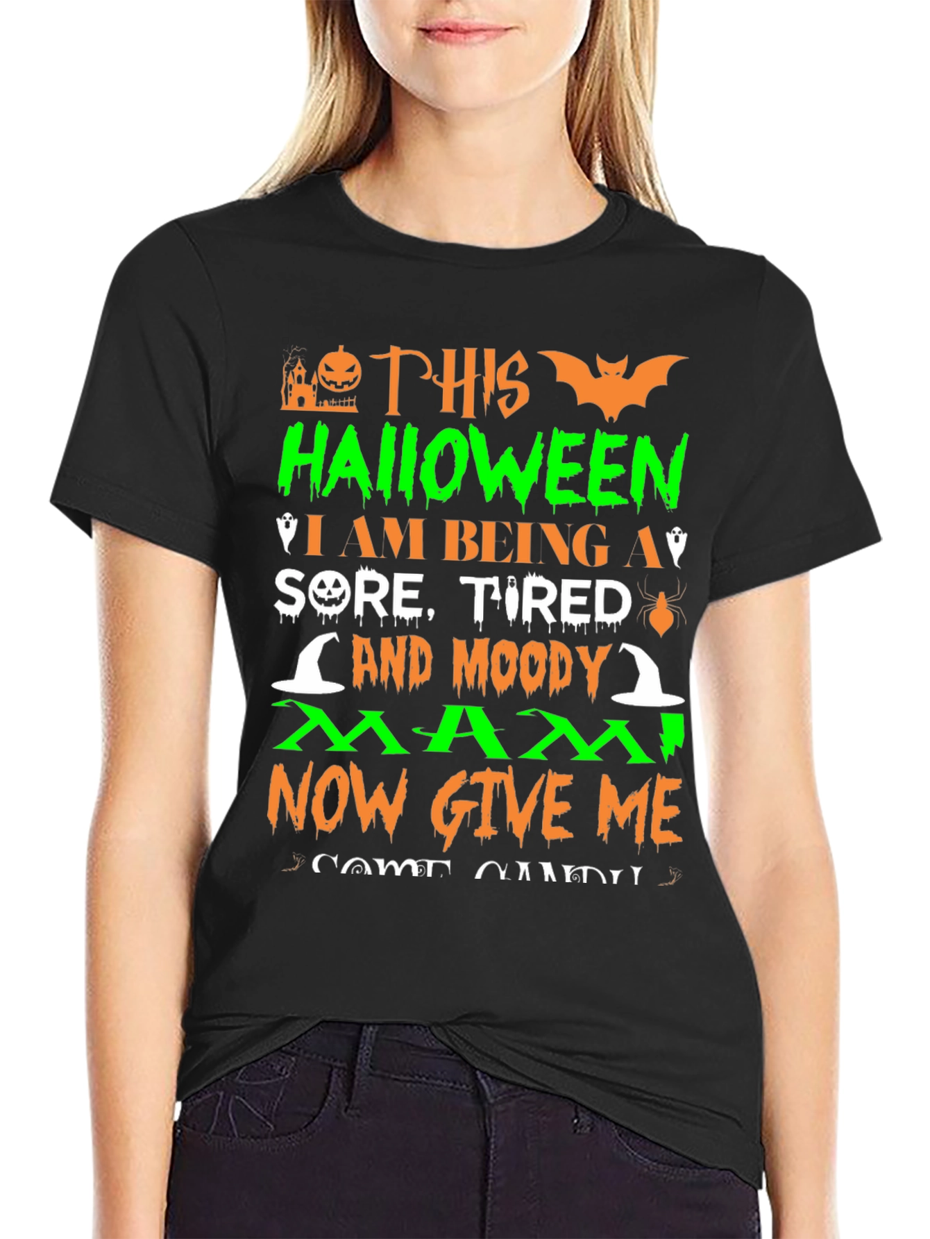 Funny Halloween Sore Tired Moody Mama T-Shirt