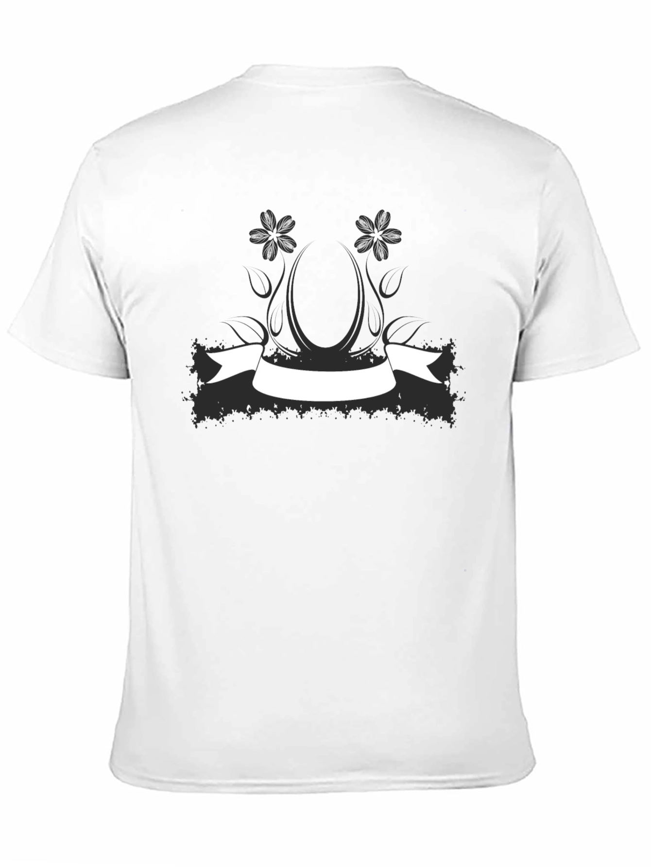 Black Graphic Tee with Floral Banner Design