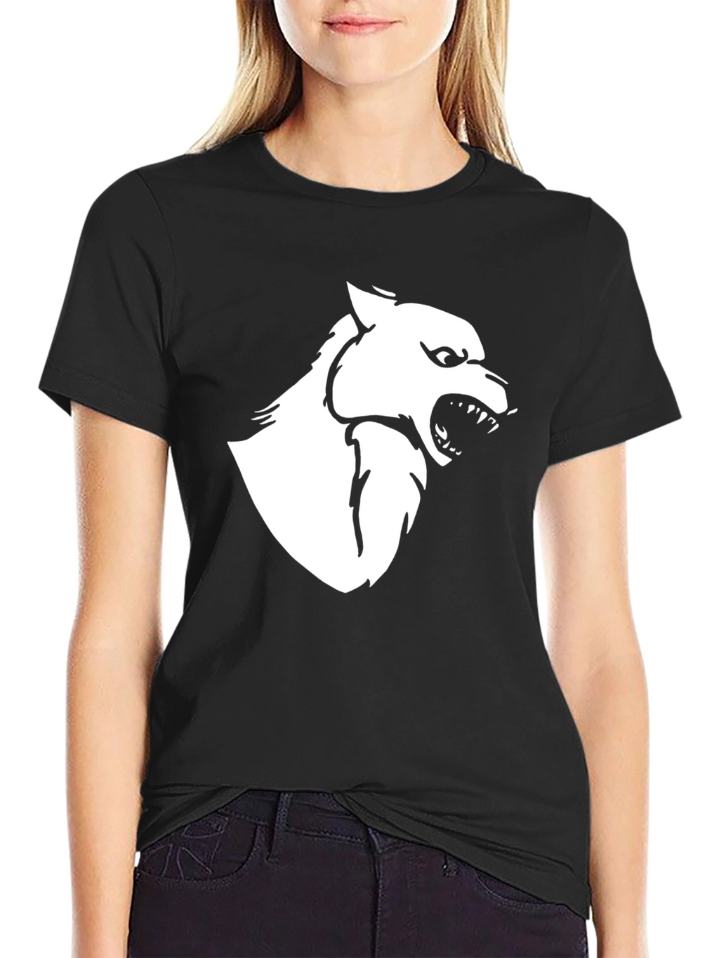 Black T-Shirt with White Wolf Graphic