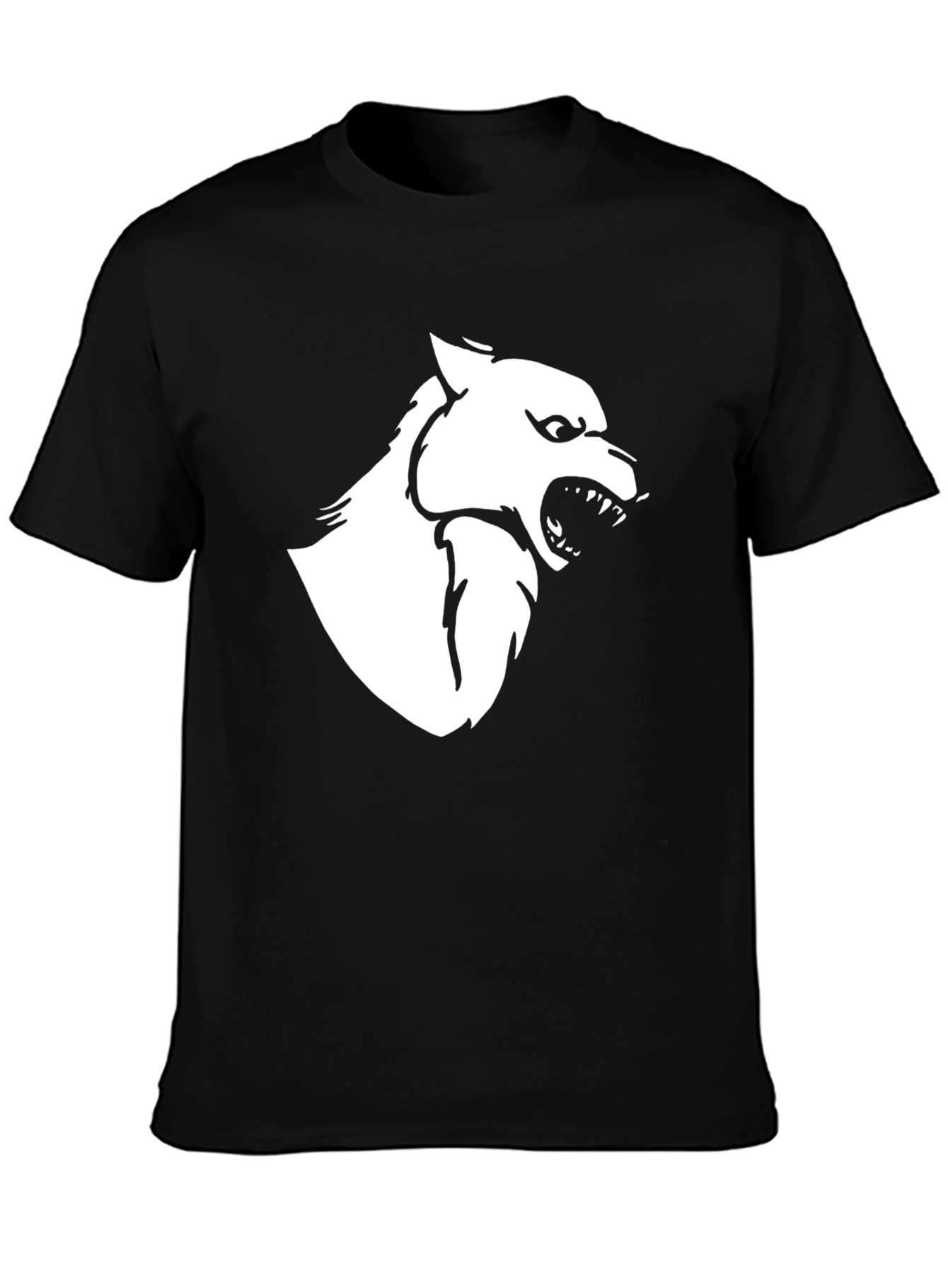 Black T-Shirt with White Wolf Graphic