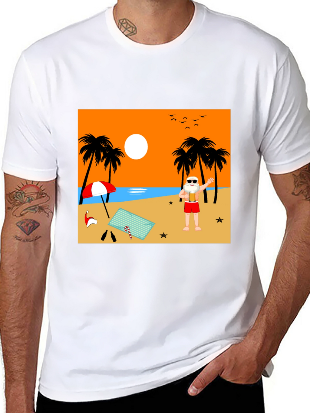 Beach Santa T-Shirt - Holiday Vacation Tee