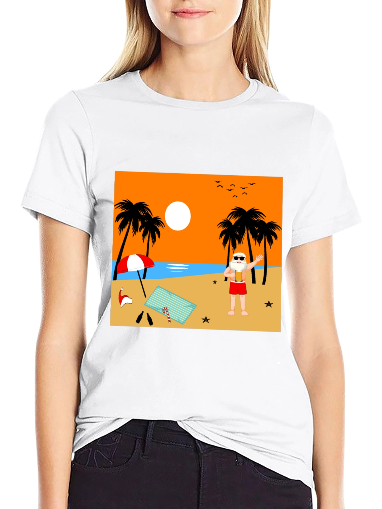 Beach Santa T-Shirt - Holiday Vacation Tee