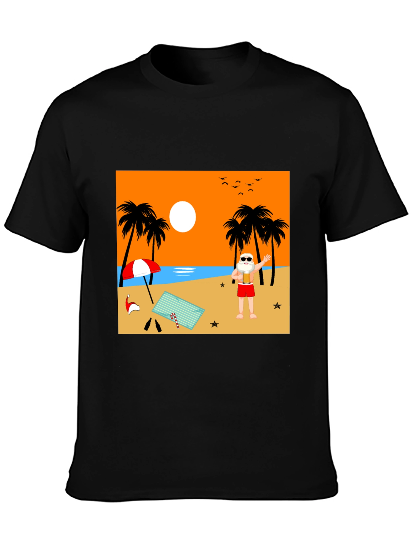 Beach Santa T-Shirt - Holiday Vacation Tee