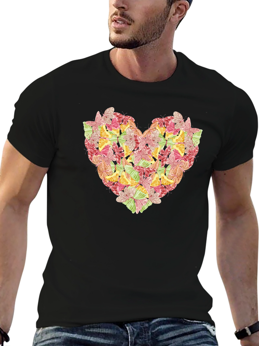 Butterfly Heart Graphic Black T-Shirt