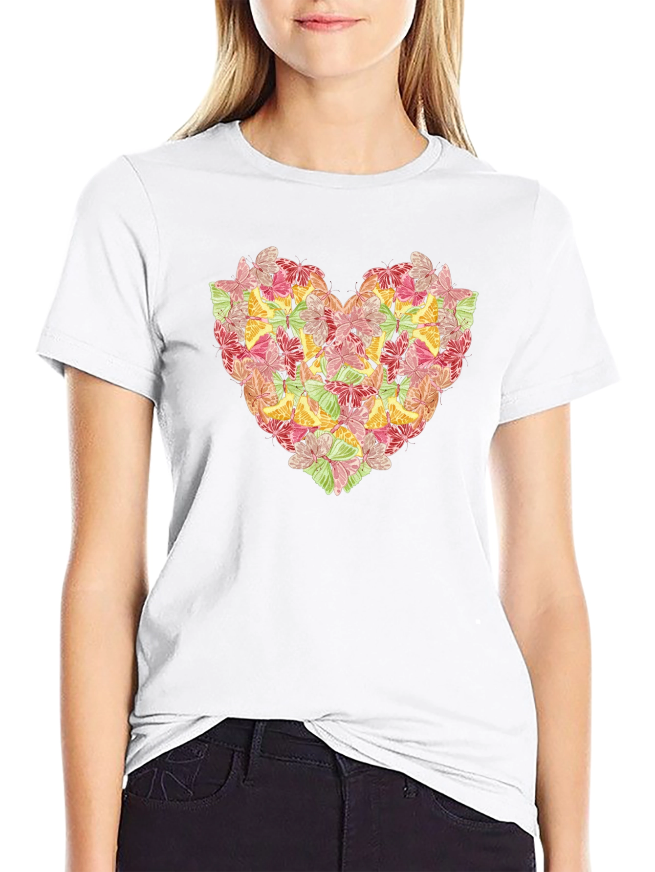 Butterfly Heart Graphic Black T-Shirt