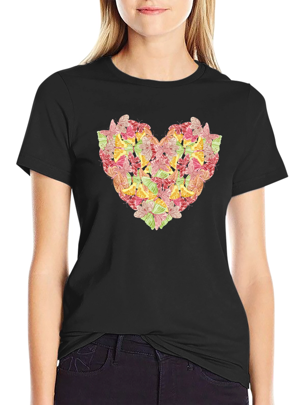 Butterfly Heart Graphic Black T-Shirt