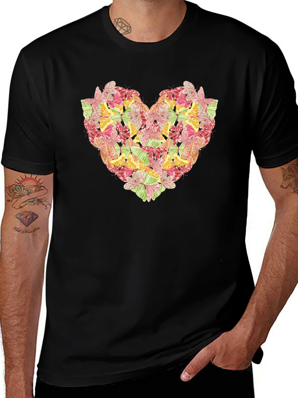 Butterfly Heart Graphic Black T-Shirt