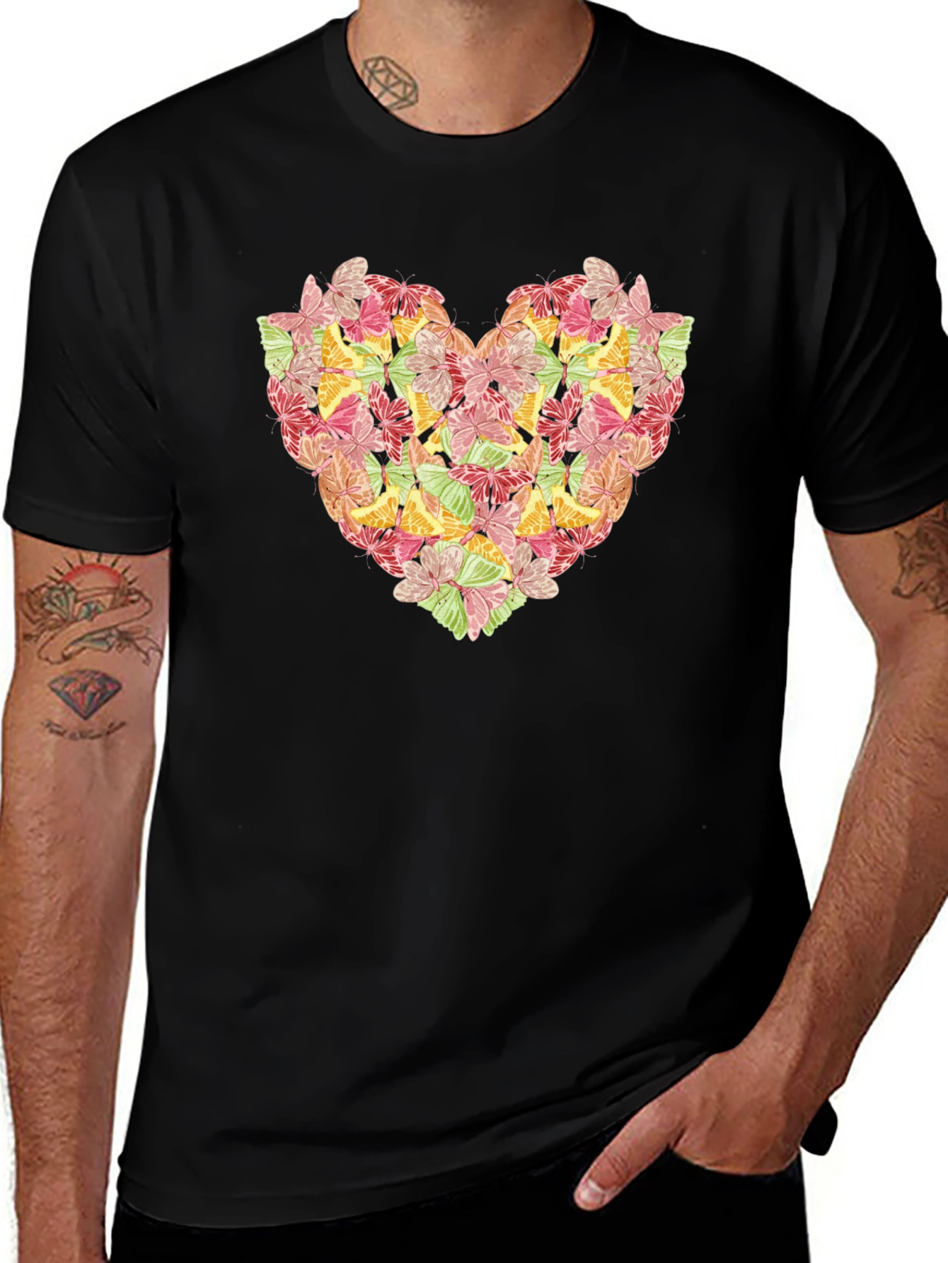 Butterfly Heart Graphic Black T-Shirt
