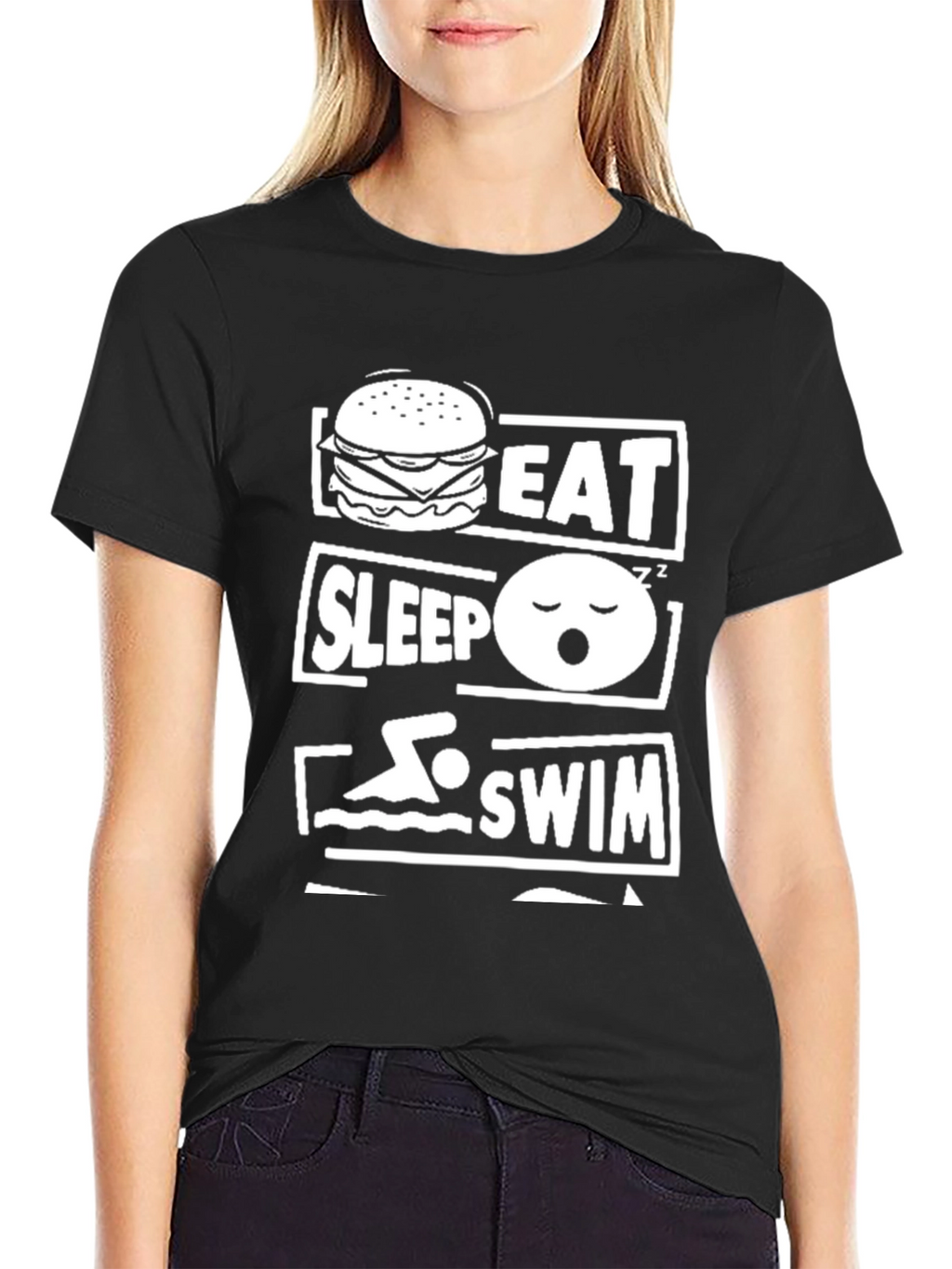 Eat Sleep Swim Graphic T-Shirt - Black Cotton Tee