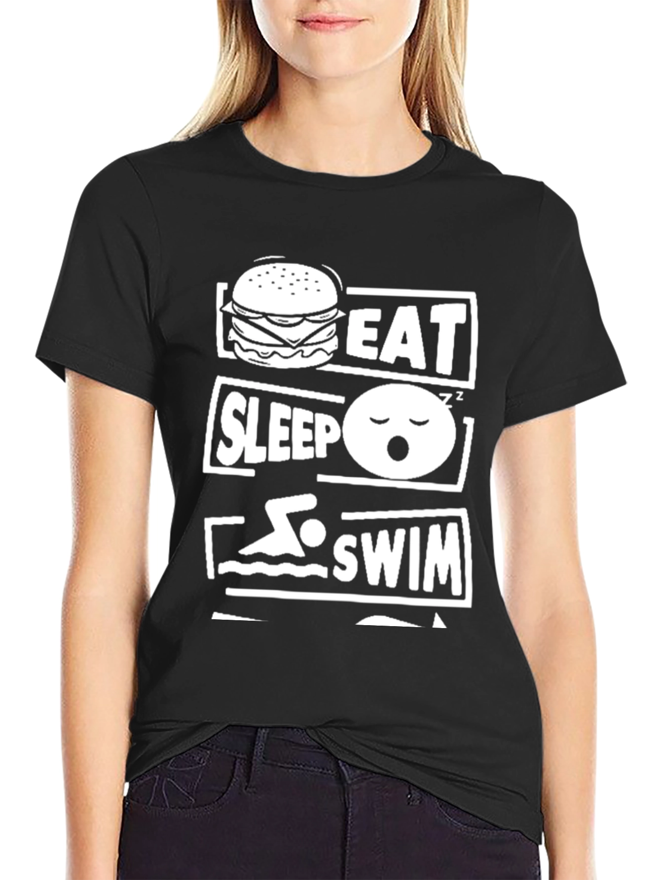 Eat Sleep Swim Graphic T-Shirt - Black Cotton Tee