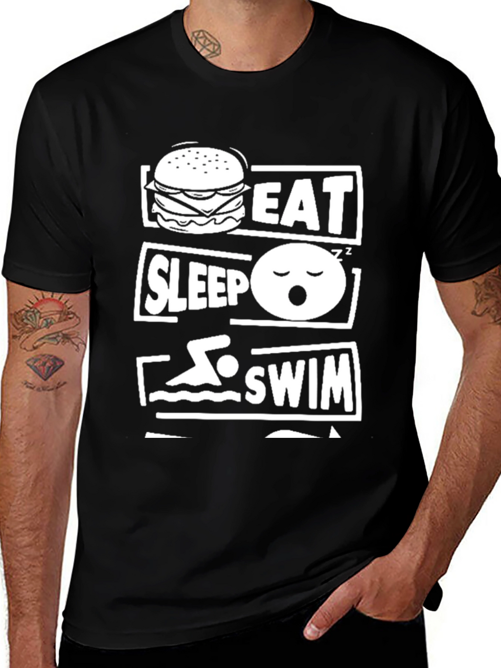 Eat Sleep Swim Graphic T-Shirt - Black Cotton Tee