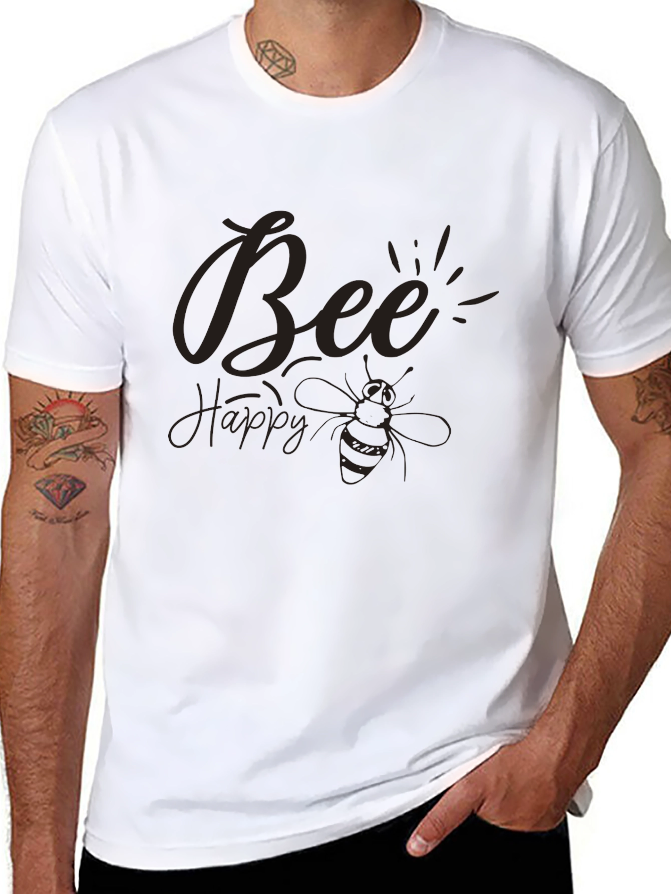 Bee Happy Graphic Tee - Black Casual T-Shirt