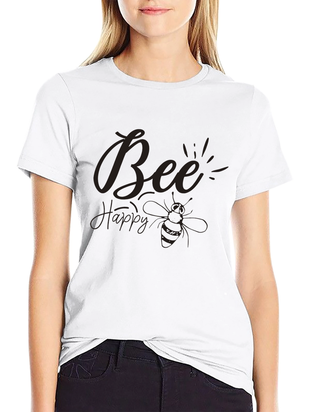 Bee Happy Graphic Tee - Black Casual T-Shirt