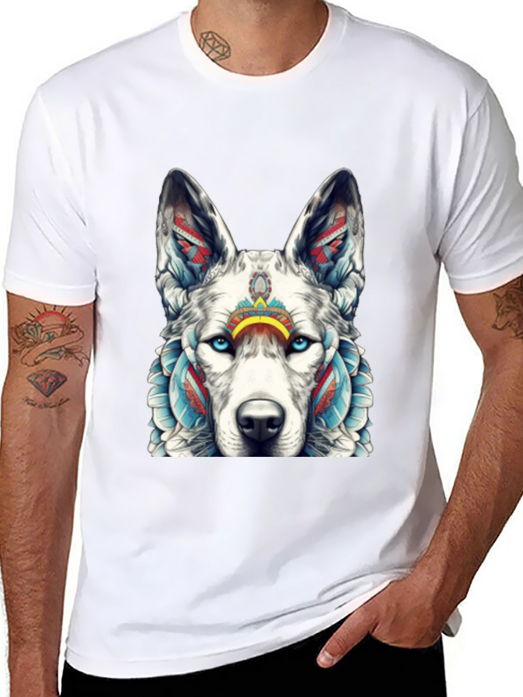 Wolf Graphic Tee - Tribal Style T-Shirt