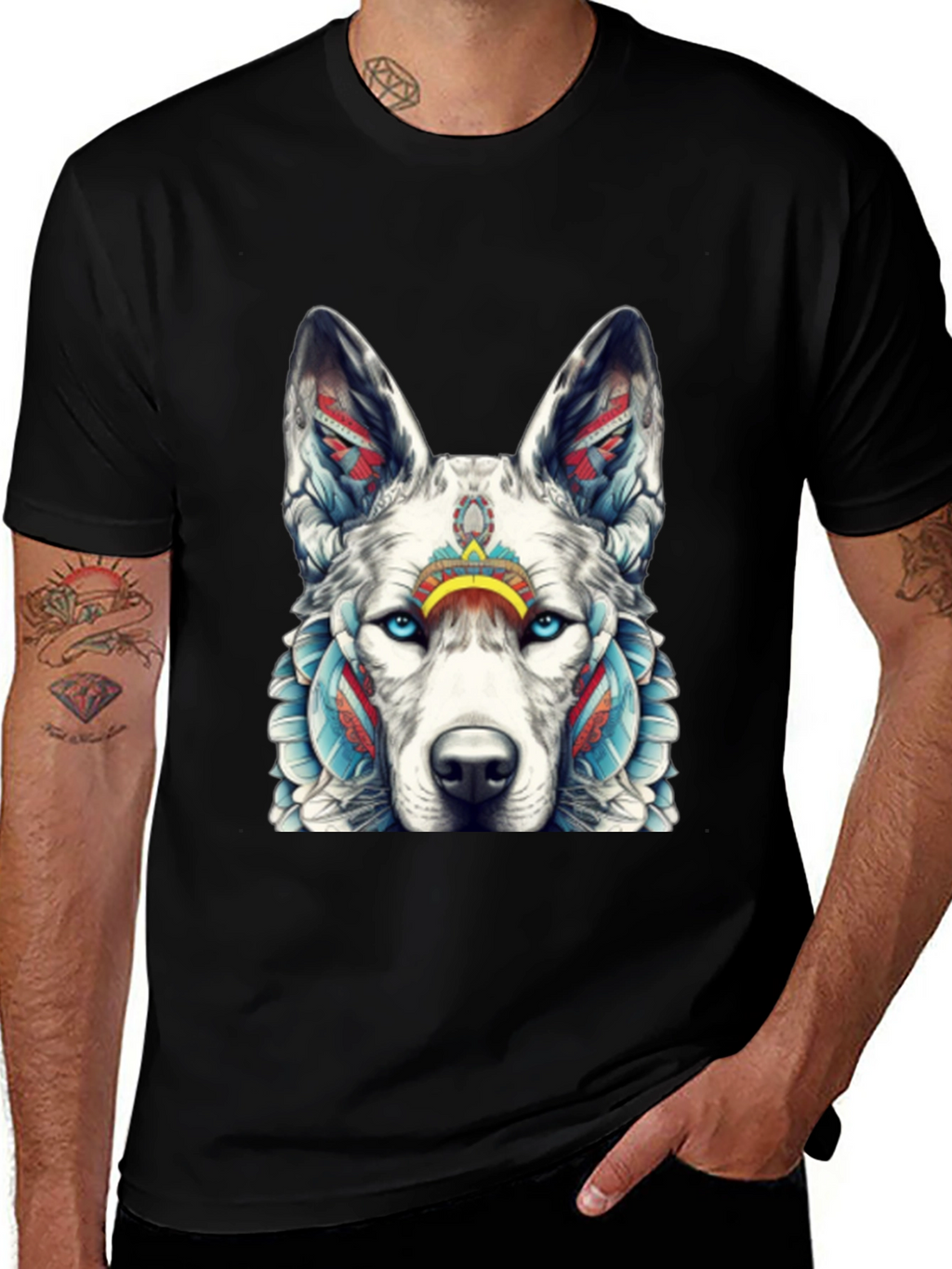 Wolf Graphic Tee - Tribal Style T-Shirt