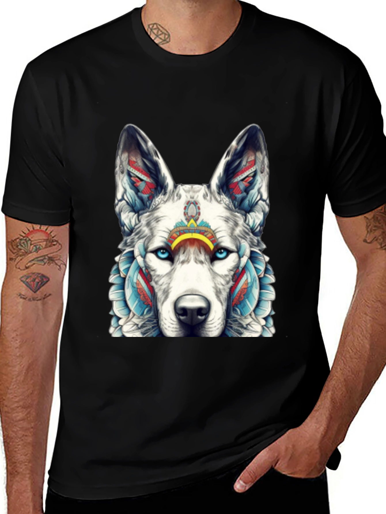 Wolf Graphic Tee - Tribal Style T-Shirt
