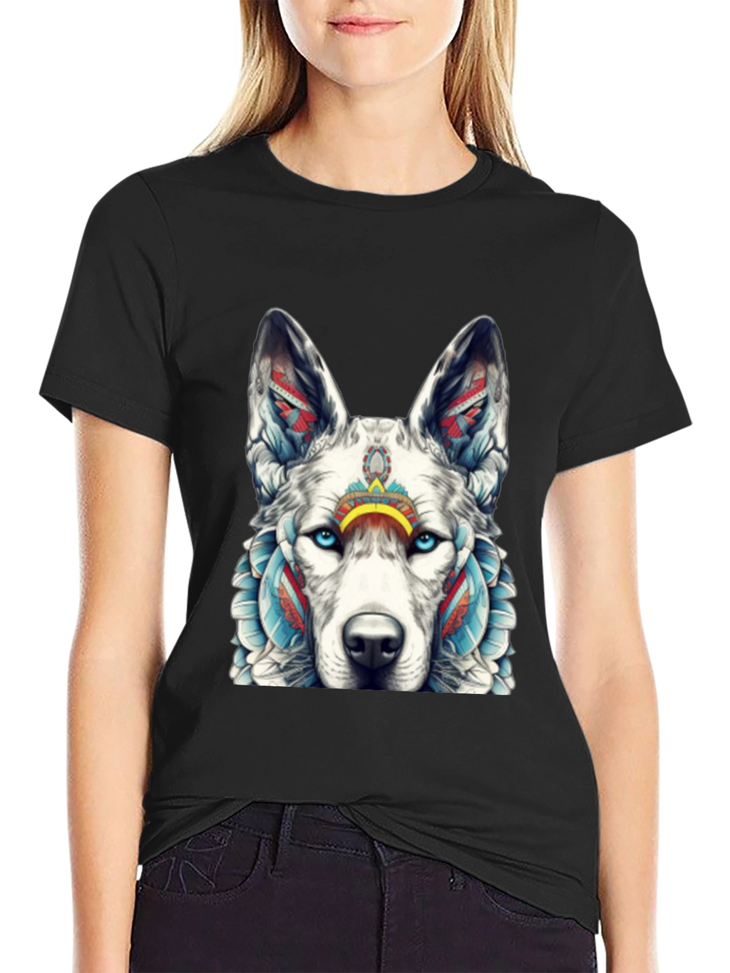 Wolf Graphic Tee - Tribal Style T-Shirt