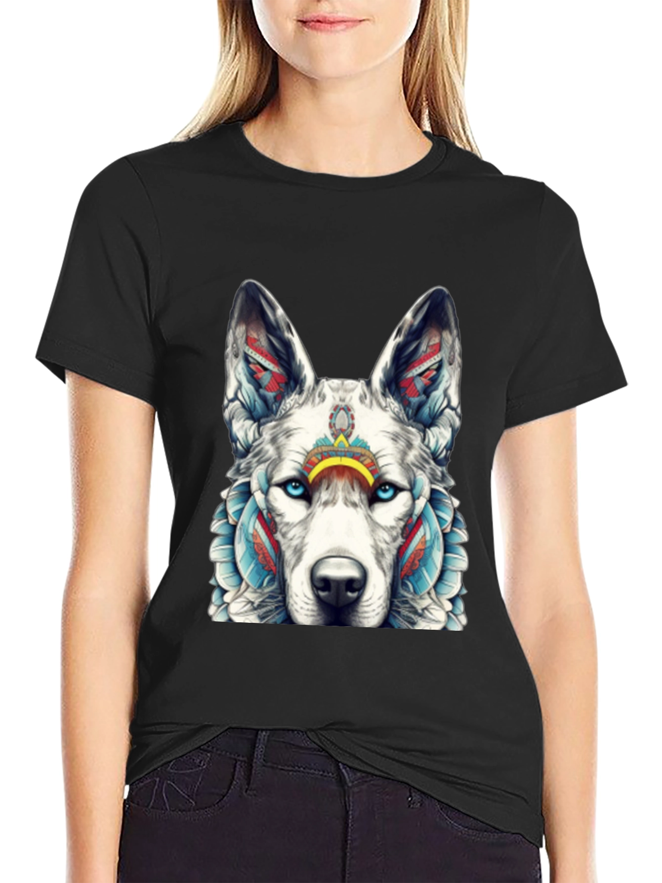 Wolf Graphic Tee - Tribal Style T-Shirt