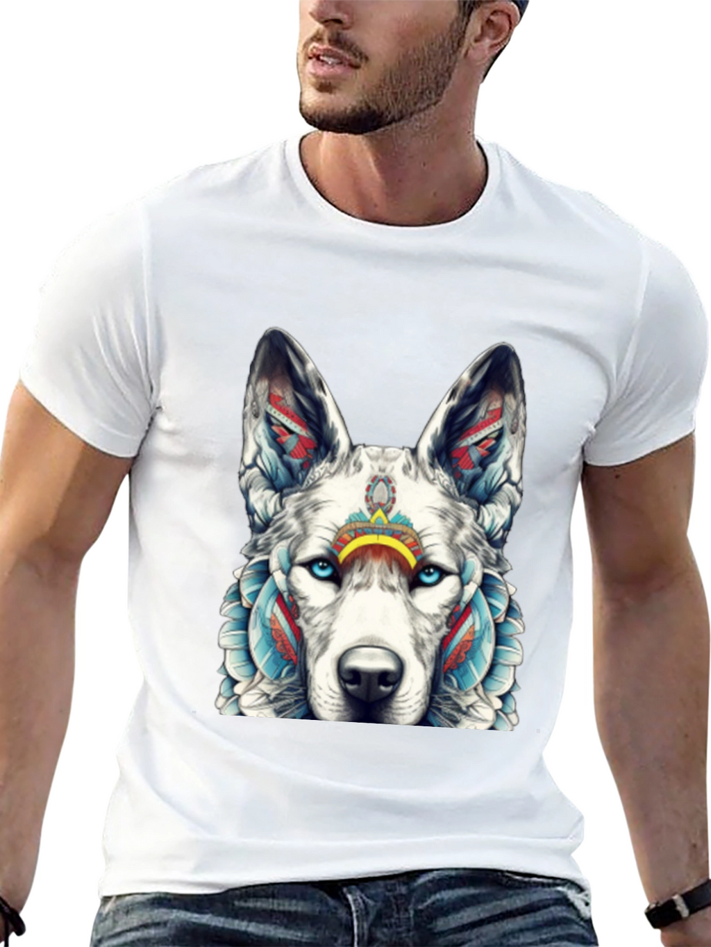 Wolf Graphic Tee - Tribal Style T-Shirt