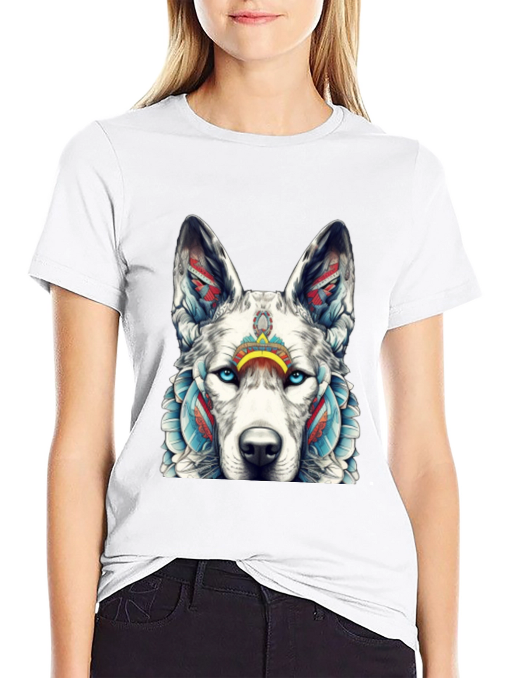 Wolf Graphic Tee - Tribal Style T-Shirt
