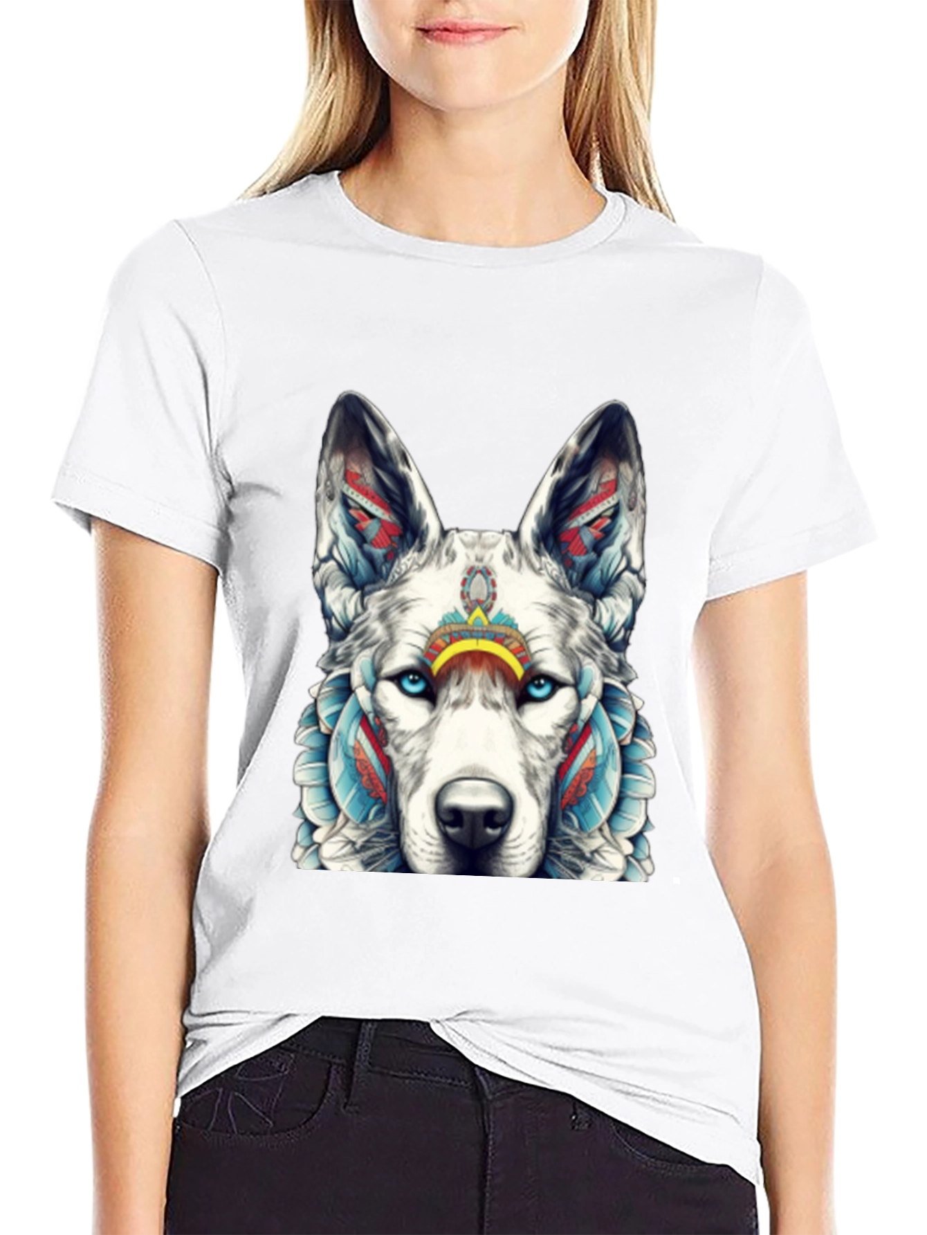 Wolf Graphic Tee - Tribal Style T-Shirt