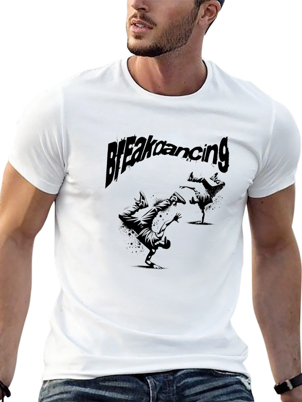 Breakdancing Graphic Tee - Black Crew Neck