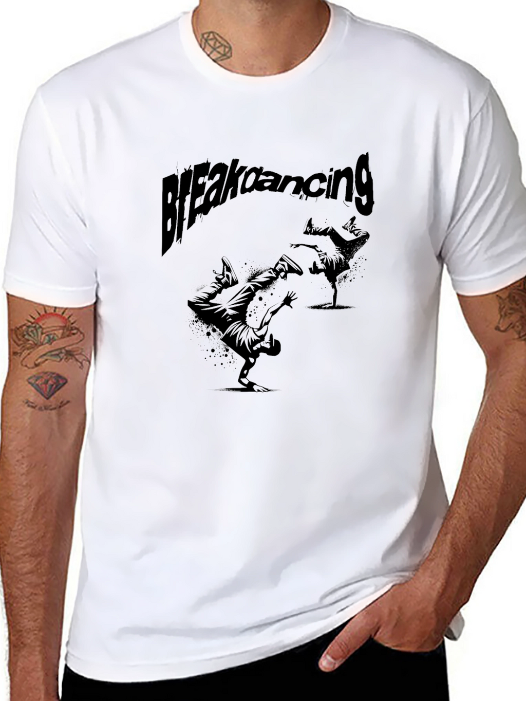 Breakdancing Graphic Tee - Black Crew Neck