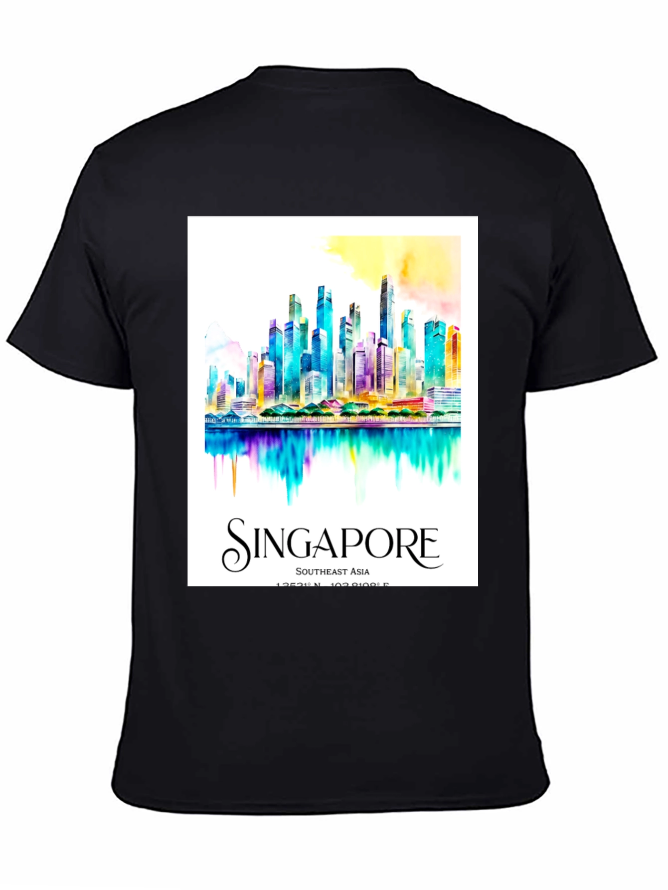 Singapore Skyline Watercolor Art Mens T-Shirt