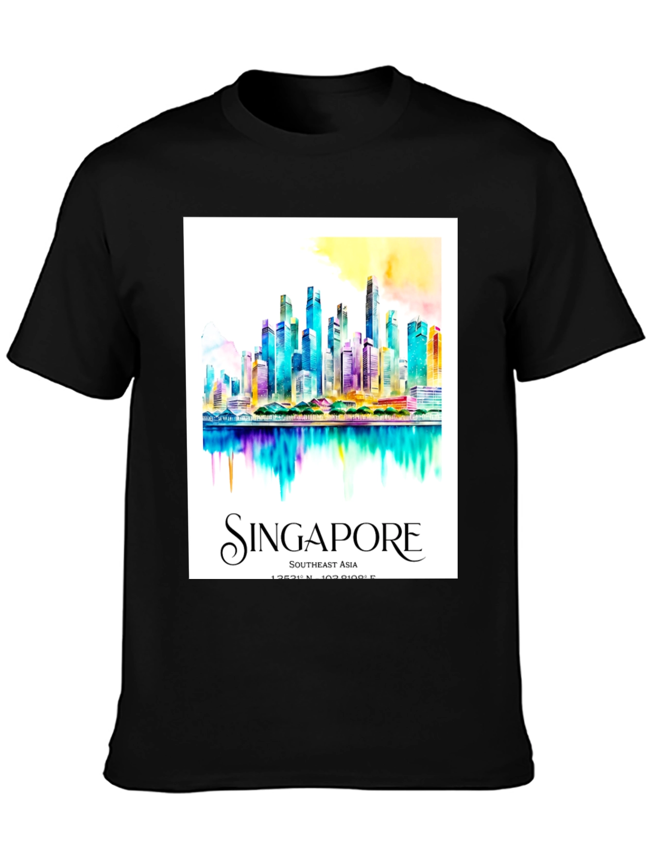 Singapore Skyline Watercolor Art Mens T-Shirt