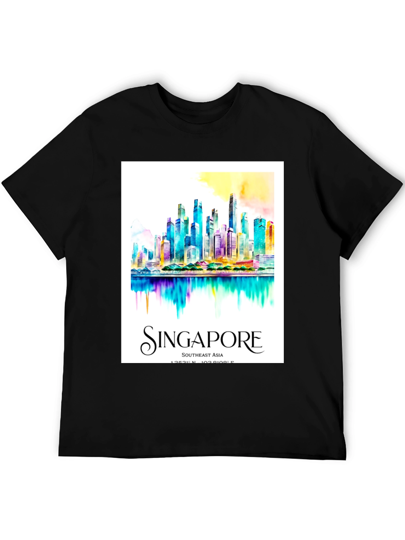 Singapore Skyline Watercolor Art Mens T-Shirt