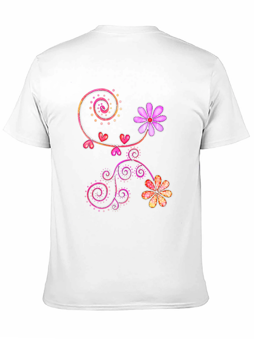 Floral Heart Swirl Design Black T-Shirt