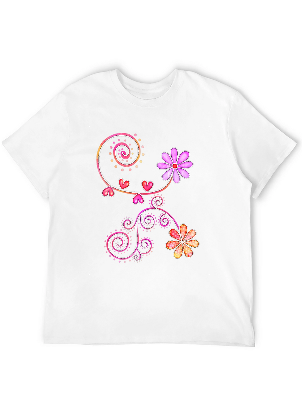 Floral Heart Swirl Design Black T-Shirt