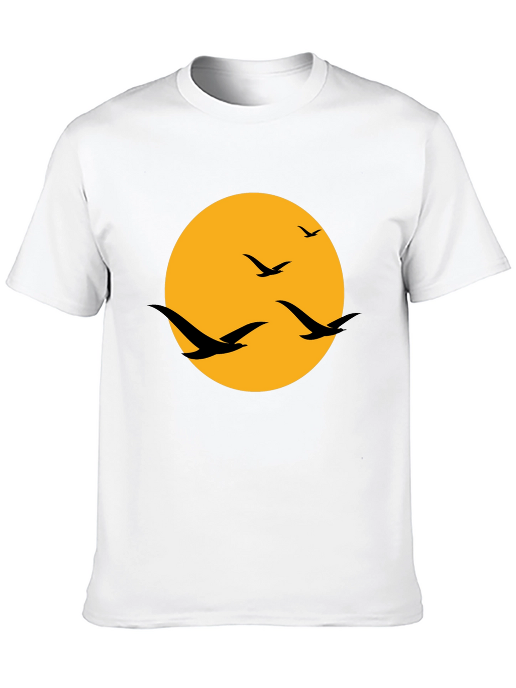 Mens Black T-Shirt with Birds and Moon Design