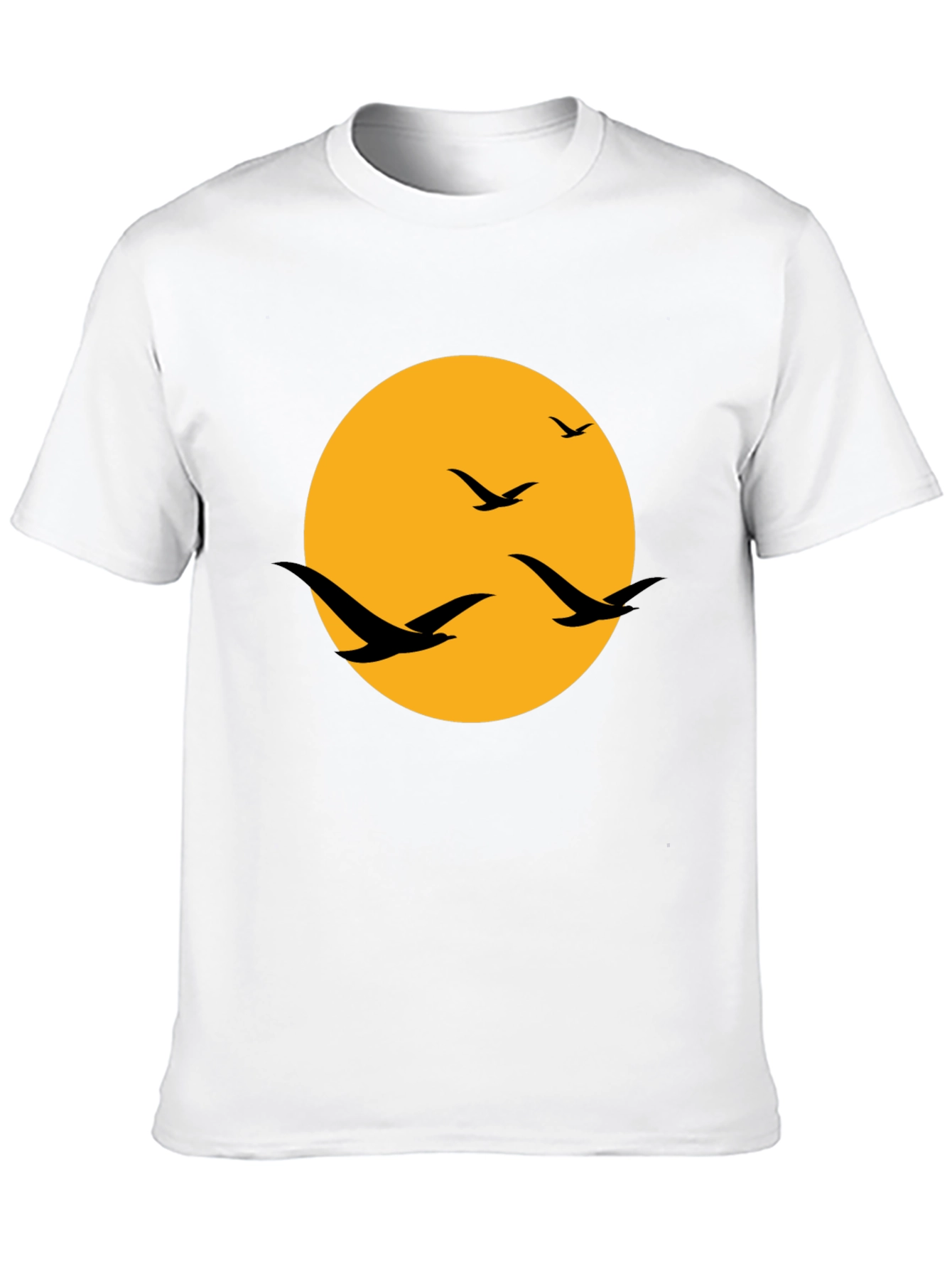 Mens Black T-Shirt with Birds and Moon Design