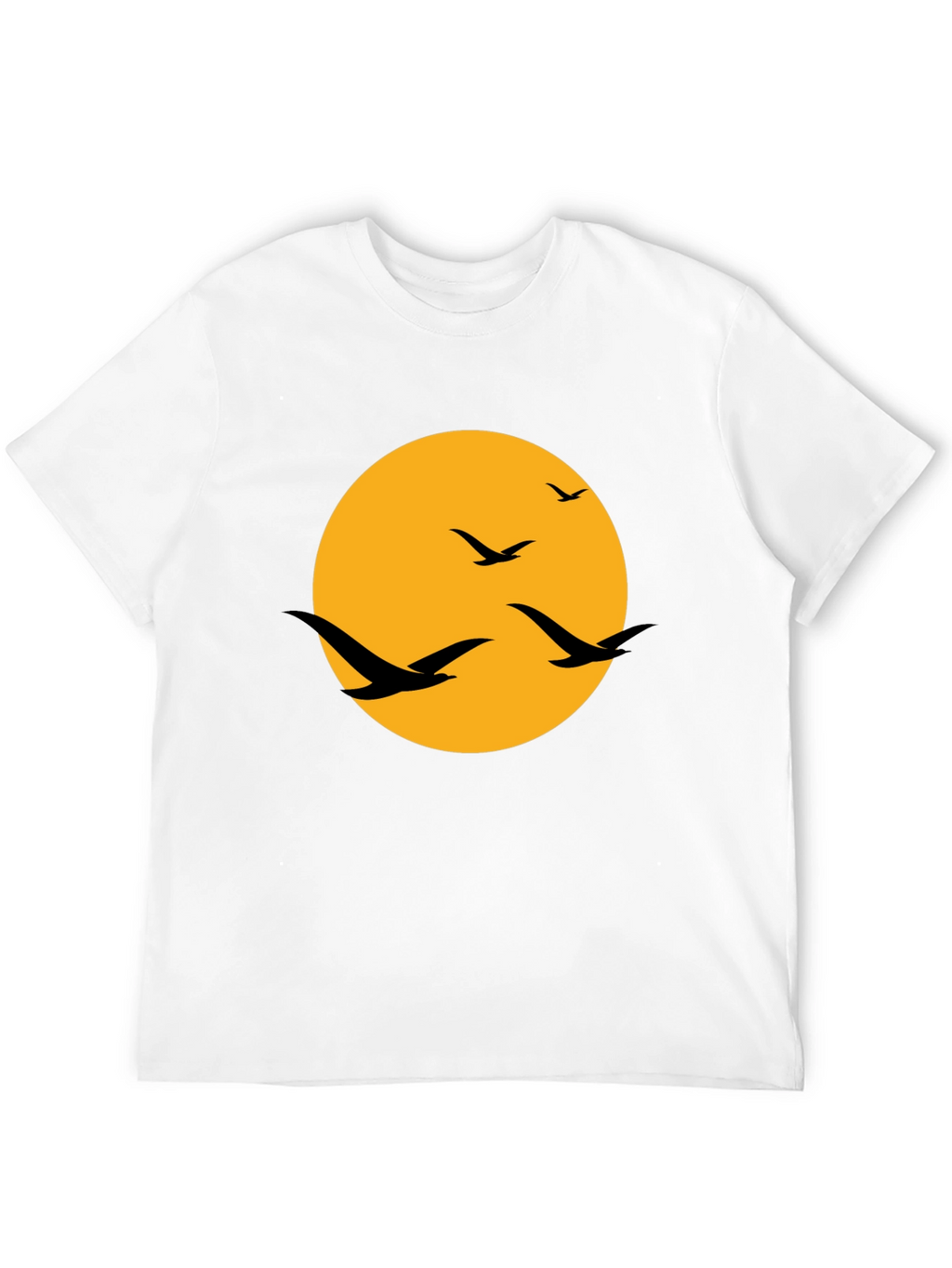 Mens Black T-Shirt with Birds and Moon Design