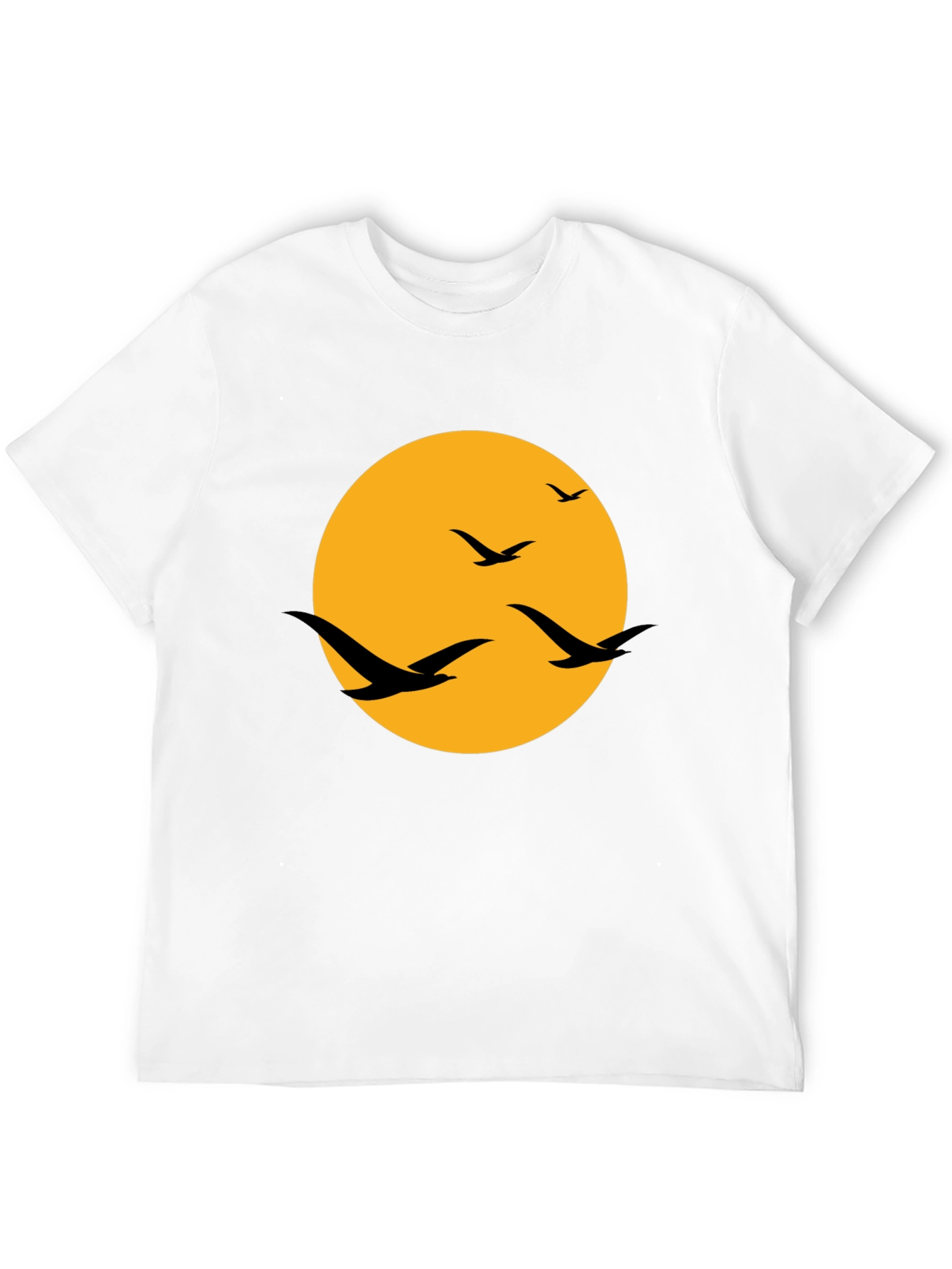 Mens Black T-Shirt with Birds and Moon Design