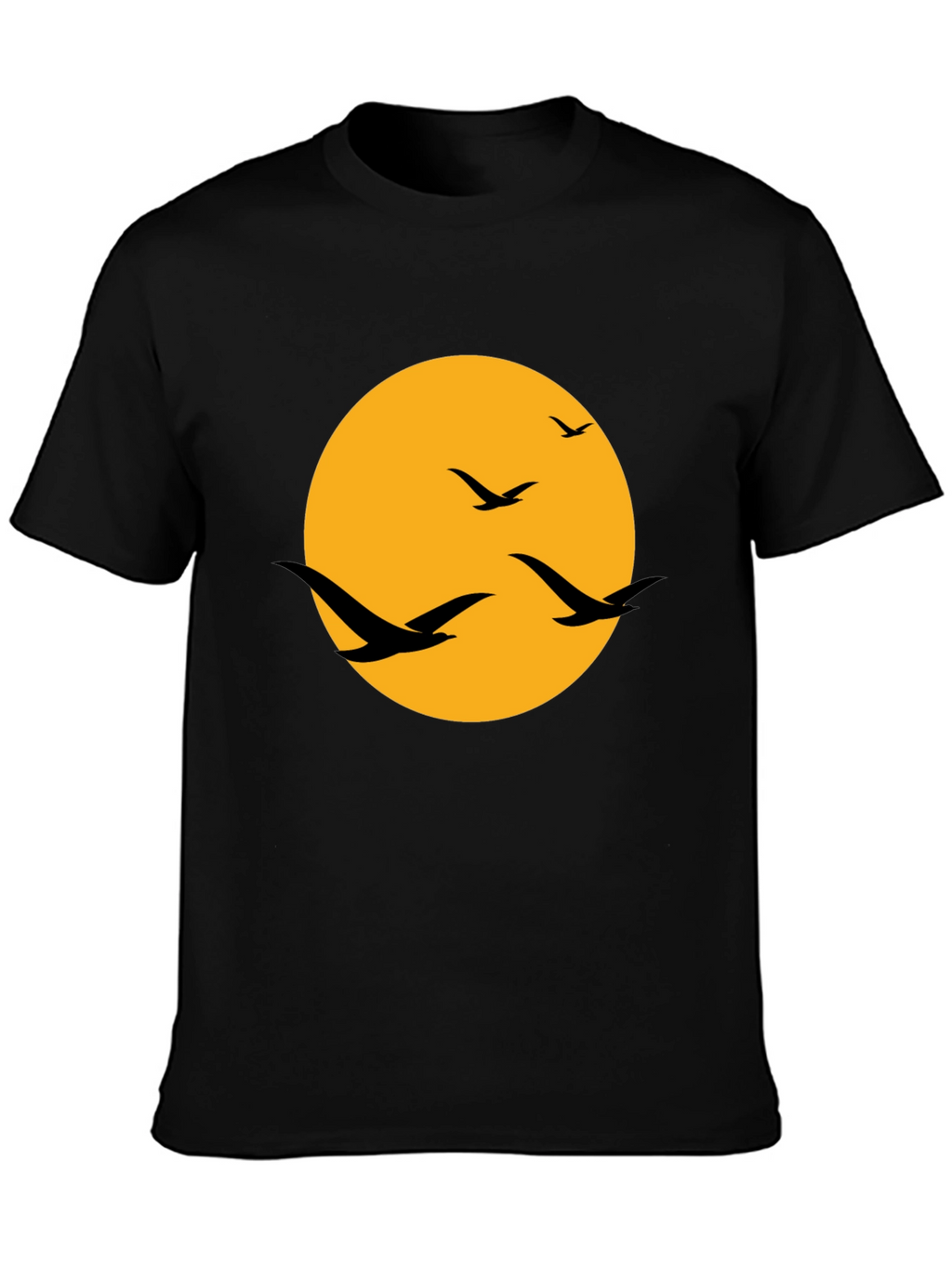 Mens Black T-Shirt with Birds and Moon Design