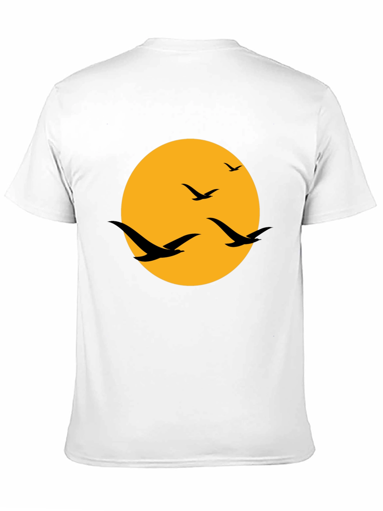 Mens Black T-Shirt with Birds and Moon Design