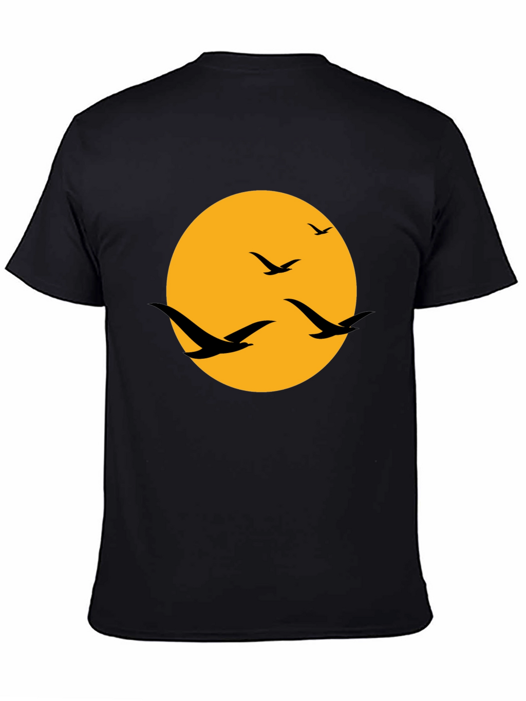 Mens Black T-Shirt with Birds and Moon Design