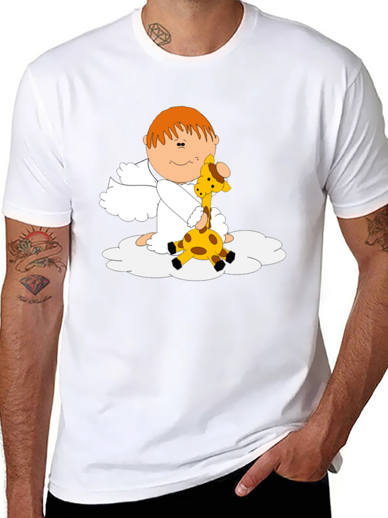 Angel and Giraffe Black T-Shirt