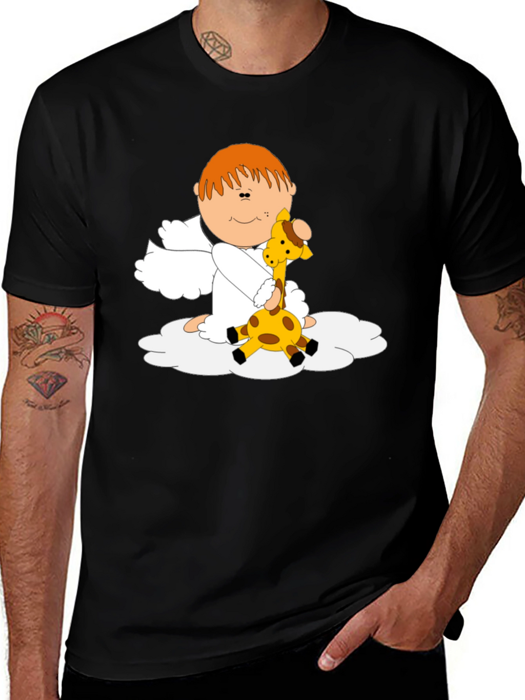 Angel and Giraffe Black T-Shirt