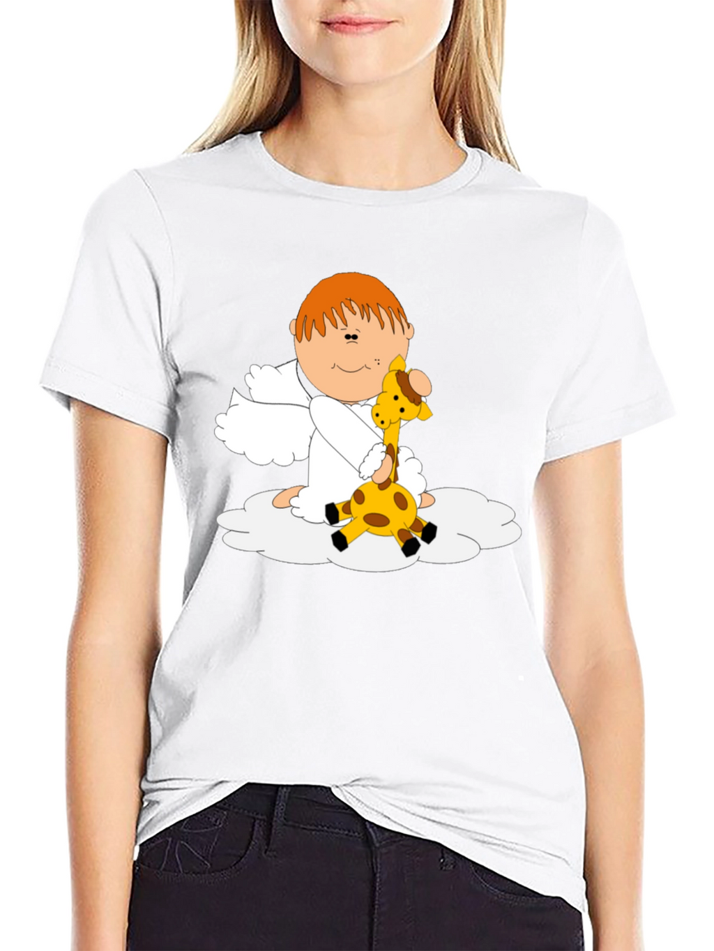 Angel and Giraffe Black T-Shirt