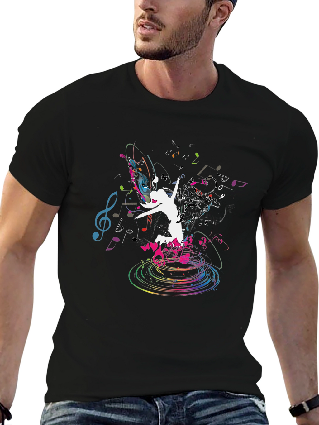 Music Dance Graphic Black T-Shirt